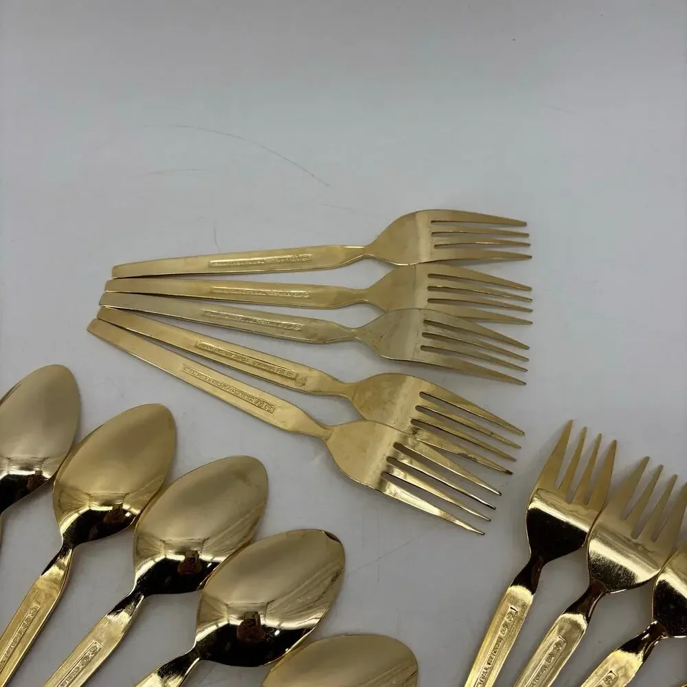 Vtg Thocadero Hollywood Gold Spoons Fork Dinner Knives Korea Stainless